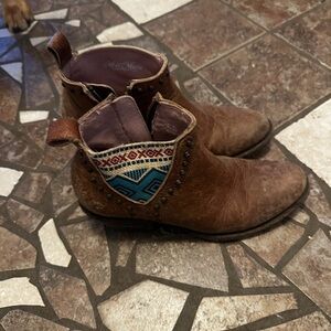 Brown Ankle Boots with Patterned Accent